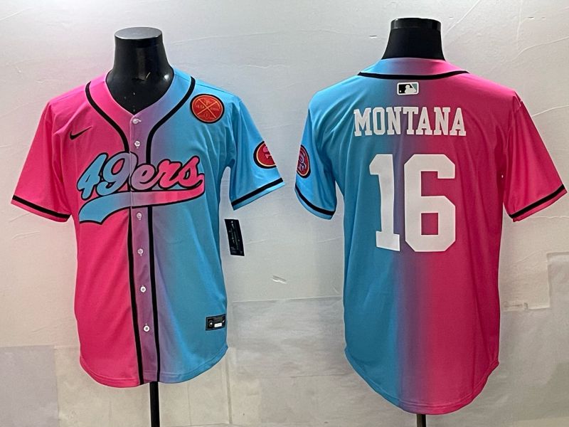 Men 2025 San Francisco 49ers #16 Montana Pink Blue Nike Limited NFL Jersey 011->milwaukee brewers->MLB Jersey